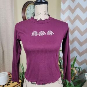 Burgundy Rose Long Sleeve Top Size Medium